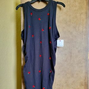 Large sized tank top dress. Stretchy cotton.Black with red roses. Rebellious One